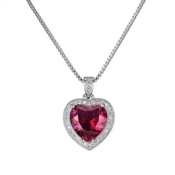 MOVING SALE - New 18K White Gold Plated CZ Diamond Ruby Heart Pendant Necklace - Picture 5 of 5